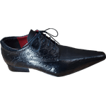 Sapato Masculino Italiano Em Couro Avestruz Preto Bico Alongado Ref: 631