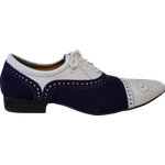 Sapato Masculino Italiano Couro Branco e Camurça Azul Petróleo