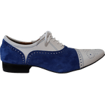 Sapato Masculino Italiano Couro Branco e Camurça Azul