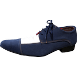 Sapato Masculino Italiano Couro Azul Com Branco Camurça