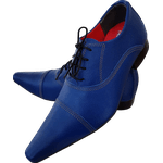 Sapato Masculino Italiano Em Couro Azul Fosco Bico Fino
