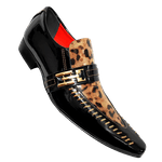 Sapato Masculino Italiano Couro Preto Envernizado com Onça Ref: 693