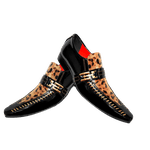 Sapato Masculino Italiano Couro Preto Envernizado com Onça Ref: 693