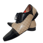 Sapato Masculino Italiano Em Couro Caramelo Quadriculado Oxford