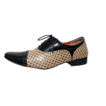 Sapato Masculino Italiano Em Couro Caramelo Quadriculado Oxford
