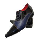 Sapato Masculino Italiano Em Couro Azul Com Preto Oxford