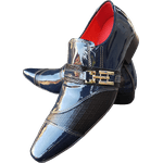 Sapato Masculino Italiano Em Couro Azul Petróleo Envernizado Ref: 730