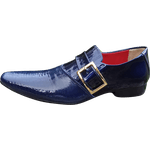 Sapato Masculino Italiano Em Couro Social Executivo Azul Verniz