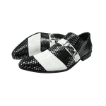 Sapato Masculino Em Couro Preto Faixa Branca Escamado Veneza Collection Ref:197