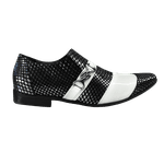 Sapato Masculino Em Couro Preto Faixa Branca Escamado Veneza Collection Ref:197