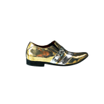 Sapato Masculino Em Couro Social Executivo Dourado Faixa Prata Veneza Collection