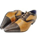 Sapato Masculino Italiano Em Couro Slim Corte Aberto Em Couro - Marrom - Golden Brown