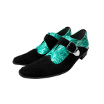 Sapato Masculino Em Couro Social Executivo Preto Com Verde Lux Paris Collection