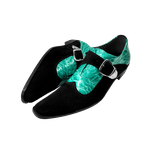 Sapato Masculino Em Couro Social Executivo Preto Com Verde Lux Paris Collection