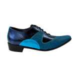 Sapato Masculino Em Couro Social Executivo Azul Escamado Com Azul Rustico Paris Collection