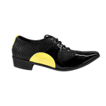 Sapato Masculino Em Couro Social Executivo Preto Escamado Com Preto Verniz Paris Collection