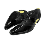 Sapato Masculino Em Couro Social Executivo Preto Escamado Com Preto Verniz Paris Collection