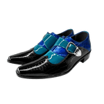 Sapato Masculino Em Couro Social Executivo Preto Verniz Com Azul Brilho Paris Collection