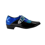 Sapato Masculino Em Couro Social Executivo Preto Verniz Com Azul Brilho Paris Collection