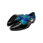 Sapato Masculino Em Couro Social Executivo Preto Verniz Com Azul Brilho Paris Collection
