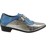 Sapato Masculino Em Couro Social Executivo Azul Bebê Com Prata - Paris Collection