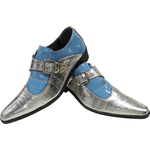 Sapato Masculino Em Couro Social Executivo Azul Bebê Com Prata - Paris Collection