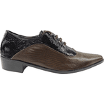 Sapato Masculino Em Couro Social Executivo Marrom Frisado Com Preto - Paris Collection