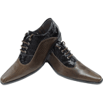Sapato Masculino Em Couro Social Executivo Marrom Frisado Com Preto - Paris Collection