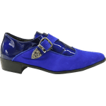 Sapato Masculino Em Couro Social Executivo Azul Envernizado e Camurça - Paris Collection