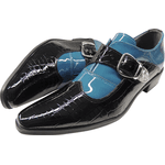 Sapato Masculino Em Couro Social Executivo Preto Com Azul Bebê Envernizado - Paris Collection