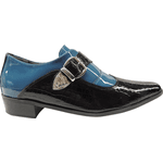 Sapato Masculino Em Couro Social Executivo Preto Com Azul Bebê Envernizado - Paris Collection
