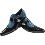 Sapato Masculino Em Couro Social Executivo Preto Com Azul Bebê Envernizado - Paris Collection