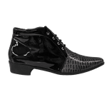 Bota Masculina Em Couro Cinza Escamado Com Preto Verniz