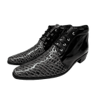 Bota Masculina Em Couro Cinza Escamado Com Preto Verniz