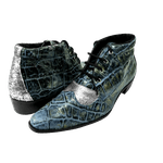 Bota Masculina Em Couro De Crocodilo Azul Petróleo