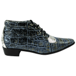Bota Masculina Em Couro De Crocodilo Azul Petróleo