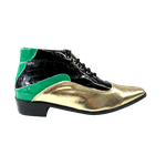 Bota Masculina Em Couro Dourado Com Preto e Verde