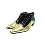 Bota Masculina Em Couro Dourado Com Preto e Verde