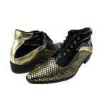 Bota Masculina Em Couro Dourado Escamado Com Preto