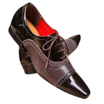 Sapato Masculino Italiano Em Couro Social Executivo - Preto - Dark Red Ref: 1016