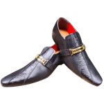Sapato Masculino Italiano Em Couro Social Executivo - Preto - Black Button Ref: 1025