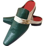Mule Masculino Em Couro - Babuche - Green White Strips - Ref: 800