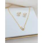 Conjunto Colar E Brinco Coração Pérola Banhado a Ouro 