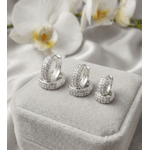 Trio Argola Redonda Cravejada Zirconias Banhada a Prata