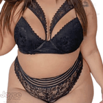 Conjunto Plus Size Strappy Bra Renda Preto Calcinha Yasmim