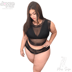 Conjunto Plus size Premium Cropped De Renda Preto Com Caleçon Renda e Tule 250.18