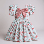 VESTIDO BEATRICE-LAÇOS LISTRA VERMELHA