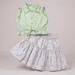 Conjunto Cecilia floral listras verde