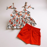 Conjunto Sarinha - Floral laranja 