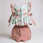 CONJUNTO MILA-LISTRA VERMELHA FLOR LAÇOS